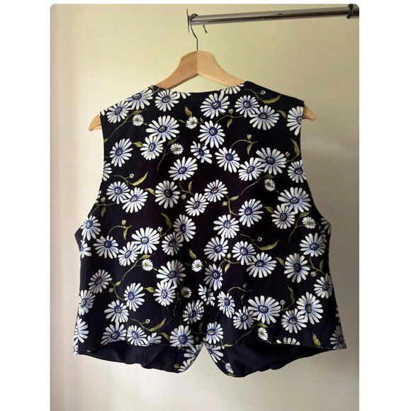 1990s Blue Floral Vest | Vintage Boxy Cotton Vest - Picture 3 of 5